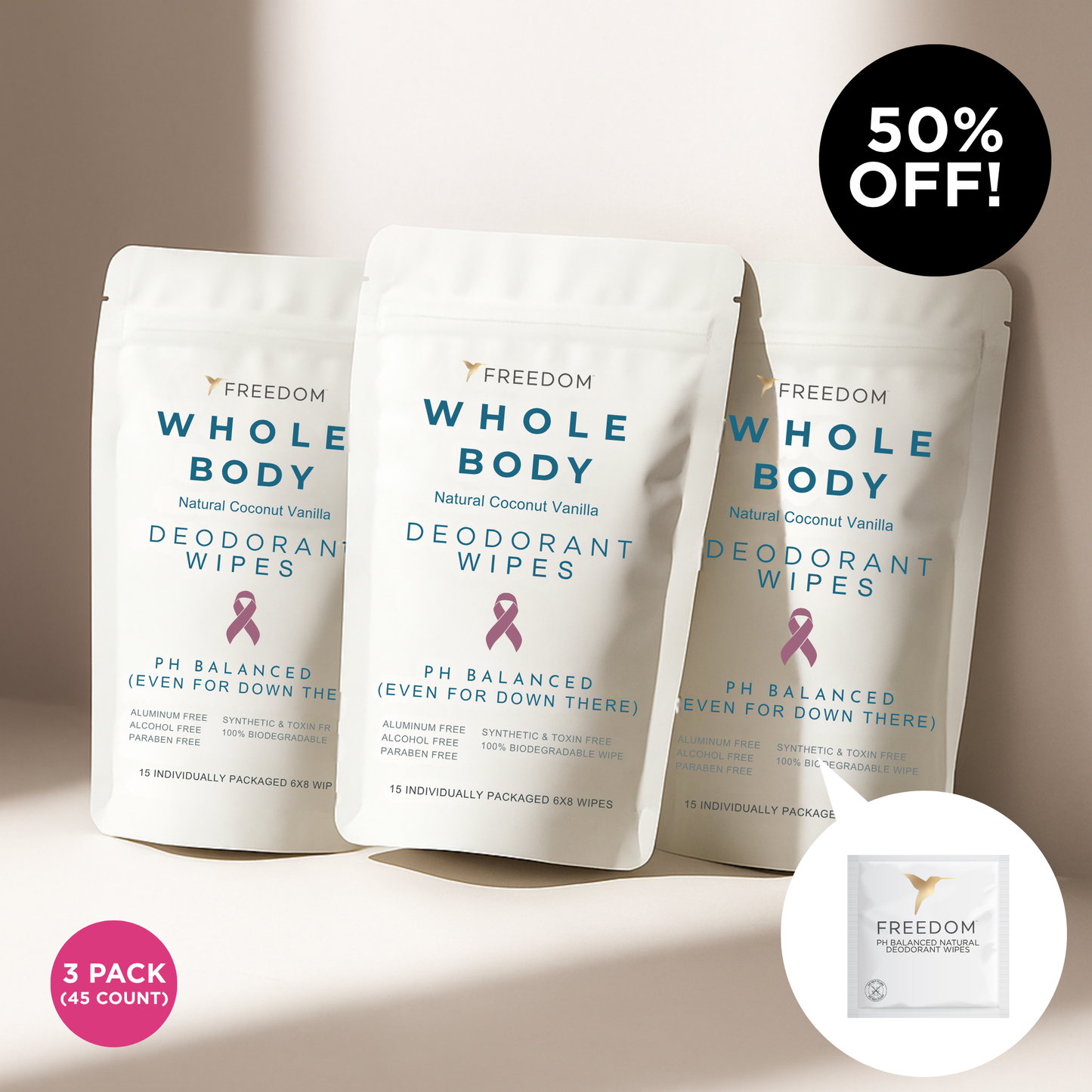 3 Pack Whole Body Deodorant Wipes
