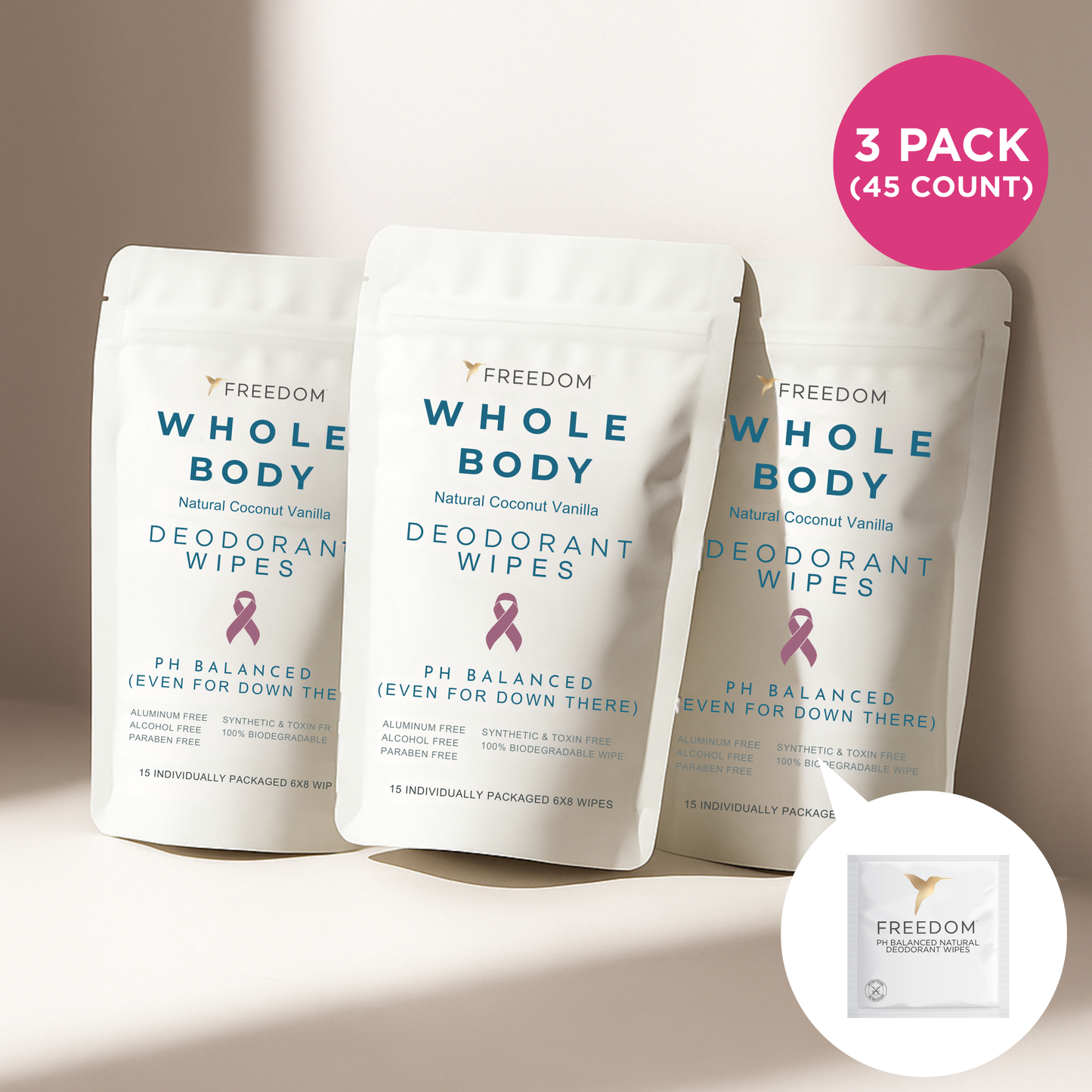 Freedom Whole Body pH-Balanced Deodorant Wipes