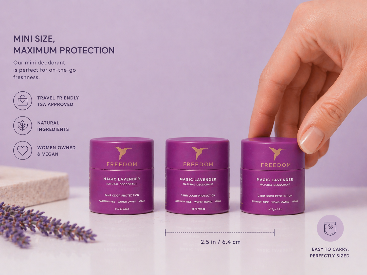 3 Mini Travel Mini Lavender Deodorant 0.6oz