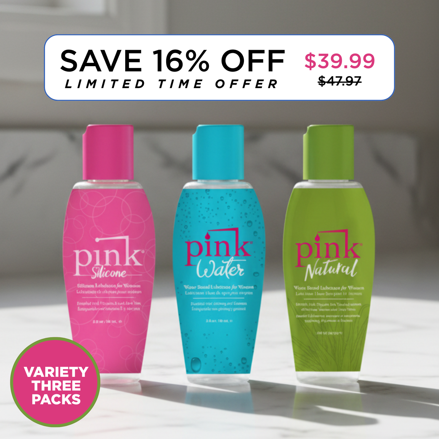 PINK Lubricants - Three Variety Pack & One-Pack 2.8oz